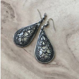 Silver Pendant Earrings with Decorative Pattern